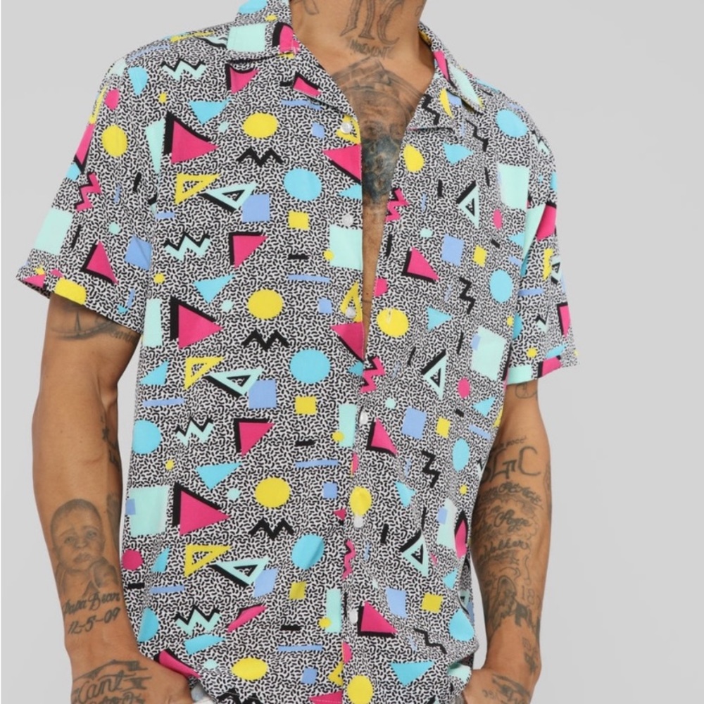 Drill Clothing Short Sleeve Button-Up Shirt Multicolor Retro Print